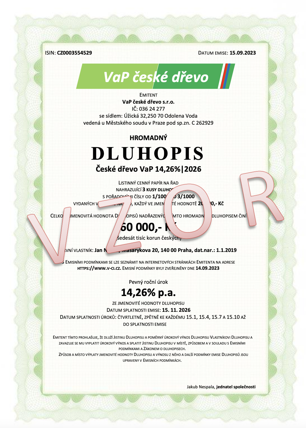 BIOENERGY dluhopisy vzor